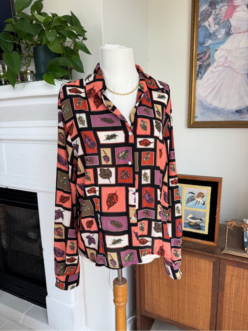 Jaipur Multicolor Autumn Leaf-Print Button Front Blouse
